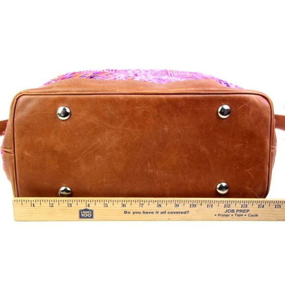 ROOMY HANDCRAFTED MULTICOLOR PINK KILIM BROWN LEATHER TRIM SHOULDER BAG HANDBAG - Picture 11 of 14